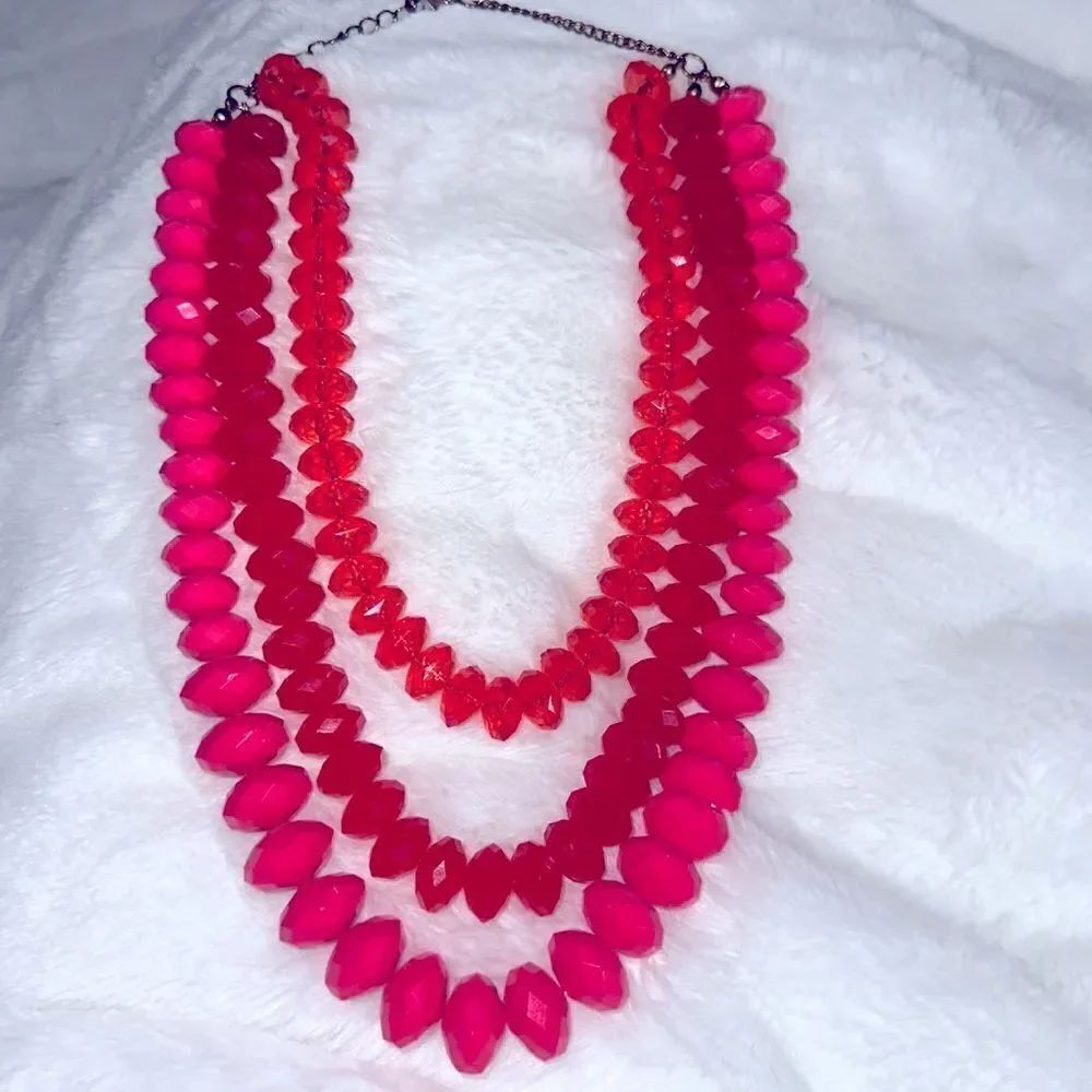 Vintage 1950’s Style Acrylic Beaded 3 Strand Choker- Pink and Red